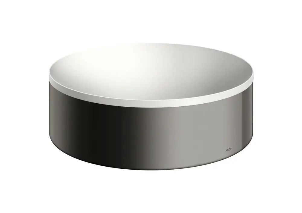 Runder Waschbeckenaufsatz von AXOR in Polished Black Chrome, ohne Hahnloch und Überlauf, mit glatter Oberfläche und klaren Konturen.